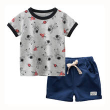 Комплект летней одежды для мальчиков 2-7 лет, футболка и шорты из чистого хлопка с принтом 2024 - купить недорого