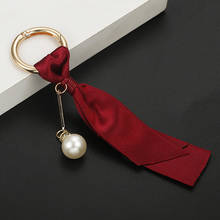2021 Handmade Fashion Women's Bag Jewelry Pendant Car Key Ring Pearls Detachable Retro Ribbon DIY Accessories Silk Keychain Gift 2024 - buy cheap