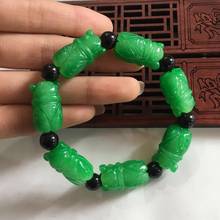 Natural Myanmar green jade bracelets handcarved beads jadeite jade cicada bracelet women men emerald Jade bangles certificate 2024 - buy cheap