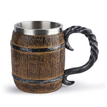 Viking Wood Style Beer Mug Simulation Wooden Barrel Beer Cup Double Wall Drinking Mug Metal Insulated 1PCS Bar Drinking Game 2024 - buy cheap