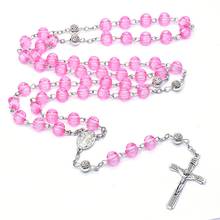 QIGO розовый пластик Роза четки ожерелье святая Мэри крест Религиозные ювелирные изделия 2024 - купить недорого