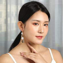2021 new fashion jewelry  geometric pearl  long temperament, all-match ear hook earrings for woman 2024 - buy cheap