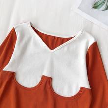 Color Matching Blouse Women Vintage V Collar Shirt Loose Autumn Winter Blouses Long Sleeve Tops Blusas Mujer De Moda 2024 - buy cheap