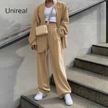Уличная одежда Unireal 2021, блейзер, брюки с высокой талией, женские брюки с широкими штанинами, Модный женский костюм, брюки 2024 - купить недорого