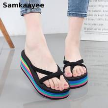 Size 35-40 Womens Flip Flops Summer Female Slippers Wedge Sandals Mujer Thongs Platform Beach Shoes Rainbow Bottom Footwear 2024 - buy cheap