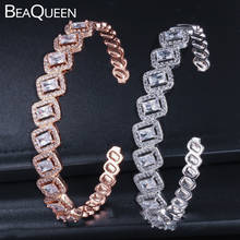 BeaQueen Newest Clear Square Cubic Zirconia Crystal Fashion Silver Color Adjustable Open Cuff Bangles Jewelry for Women B151 2024 - buy cheap