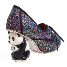 Personality Cute Stereo Panda Heels Sequins Pumps Mary Janes Platform Multicolor Bling Animal Strange Heel Lace Up Wedding Shoes 2024 - buy cheap