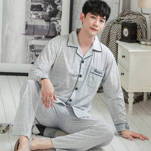 Spring Pajamas For Men Homewear Knitted Cotton Sleepwear Suit Long Sleeve Turn-down Collar Plus Size Two Pieces Set Male Pyjamas 2024 - buy cheap