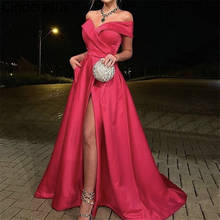 Sexy Prom Dresses Off The Shoulder A-Line Floor Length Satin Pleated Prom Dresses With Zipper Back Sexy Party Gowns For Prom 2024 - buy cheap