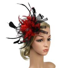 Tocado con cinta de malla de plumas para mujer, sombrero con flores de Color contrastantes, diadema de boda 2024 - compra barato