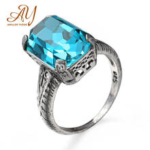Anillos yuzuk prata 925, anel de casamento, pequeno céu, azul, topázio, joias finas para mulheres 2024 - compre barato