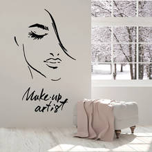 Adesivo de parede de artista para maquiagem, fashion, rosto de menina, adesivo de janela, cosmético, estúdio de beleza, decoração de interiores, mural e696 2024 - compre barato