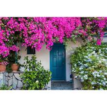 7x5FT захватывающий вход фиолетовые цветы причудливый дом Парос греческий пользовательский фотостудия фон винил 220 см x 150 см 2024 - купить недорого