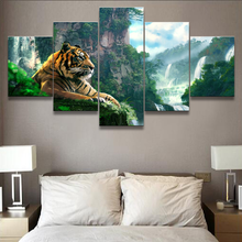 Quadros decorativos para parede, pintura em tela com 5 painéis, imagem de cascata de montanha do tigre, poster de animal, decoração de casa, sala de estar 2024 - compre barato