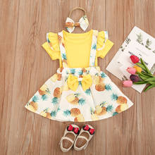 Fashion Toddler Baby Girl Ruffle Short Sleeve T-Shirt Pineapple Print Overalls Skirt Hairband 3Pcs Outfit Set Clothes 9-36Months 2024 - buy cheap