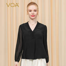 Camisa quimono voa amoreira seda georgette costurada cintura alta manga comprida perspectiva coreana preta camiseta de seda be168 2024 - compre barato