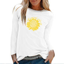 Camiseta de manga larga con estampado de girasol I Just Wanna Soak Up The Sun para mujer, ropa Harajuku de cuello redondo blanco para mujer, Otoño e Invierno 2024 - compra barato