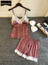 Sexy Lingerie Sleepwear Set Women Sexy Sling  Shorts Underwear Lace Trim Satin Cute Pink Nightwear Lingerie Sets Lenceria 2024 - buy cheap