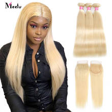 Meetu Blonde Straight Hair Bundles with Closure 613 Hair Bundles with Closure Remy Brazilian Human Hair Weave with Closure 2024 - buy cheap