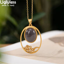 Uglyless-colgantes huecos de nubes de la suerte para mujer, collares de piedras preciosas de Jade y lavanda gris ovalado, sin cadenas, joyería ÉTNICA DE PLATA 925 2024 - compra barato