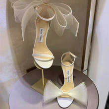 Sandália feminina de malha com laço, sapatos de noiva tamanho grande, para festa, coleção de sapatos, tamanho grande, verão, novo, 2021 2024 - compre barato