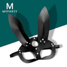Máscara de couro com orelhas longas, cosplay, preto, coelho cravejado, máscara sexy bdsm, erótica, máscara de festa de dia das bruxas 2024 - compre barato