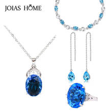Joishome-Conjunto de joyería de plata 925 para mujer, conjunto de cuatro piezas, anillo, pendientes, pulsera, collar, pendientes largos, conjunto de boda 2024 - compra barato