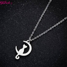 Romantic Cat Moon Pendant Necklace for Women Stainless Steel Cute Kitty Cat Pet Choker Simple Animal Necklace Girls Jewelry Gift 2024 - buy cheap