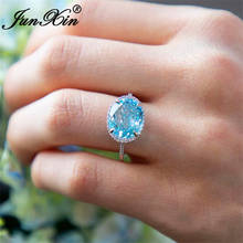 Minimalist Single Stone Wedding Ring Oval Cut Aqua Blue Crystal Zircon Rings For Women Fashion Jewelry Engagement Promise Ring 2024 - buy cheap