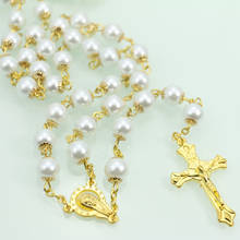 8mm Fashion Golden pearls Beads necklace ornaments Crucifixion Catholicism Religious supplies Christian jewelry accessories gift 2024 - buy cheap