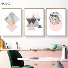 Decoração abstrata Pintura Da Lona para Sala de estar Poster Print Mármore Rosa Geometria Moderna do Retrato Da Parede Home Decor 2024 - compre barato