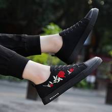 Men's Embroidered Flower Flat Shoes Fashion Soft Bottom Lace-up Low Band Canvas Shoes Student Non-slip Outdoor Running Sneakers 2024 - buy cheap