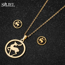 Simple Deer Jewelry Sets for Women Girls Stainless Steel Round Charm Christmas Deer Earrings and Necklace joyas Wholesale 2021 2024 - buy cheap