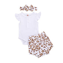Baby Summer Clothing Newborn Baby Girl Clothes Short Ruffles Sleeve Romper Tops + Leopard Print Shorts Headband 2Pcs Outfits 2024 - buy cheap