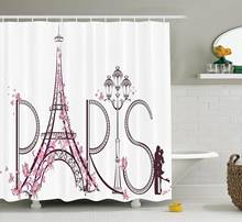 Cortina de ducha con estampado Floral para baño, juego de decoración con ganchos de 84 ", Torre Eiffel con letras de París, diseño Floral, viaje en pareja 2024 - compra barato