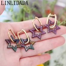 4Pair Star Hoop Earrings for Women High Quality Earring Rainbow CZ Jewelry Gold Color Hoops Trendy 2024 - buy cheap