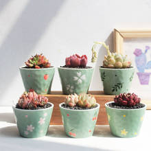 Conjunto de 6 vasos de plantas suculentas vaso de cerâmica verde floral cherry design plantador casa central com furo dreno 2024 - compre barato