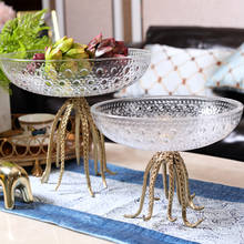 Luxury Octopus Shape Metal Statue Home Glass Fruit Plate Living Room Creative Decor Dried Fruit Plate Fruit Bowl Candy D 2024 - buy cheap