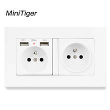 Minitiger 2 Gang French Standard Wall Socket With 2 USB Charge Port Hidden Soft LED Indicator PC Panel Black White 2024 - buy cheap