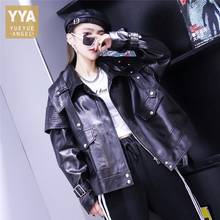 Boyfriend Style Women Oversize Loose Fit Sheepskin Genuine Leather Jacket New Punk Casual Outwear Coat Motorcycle Biker Jackets 2024 - buy cheap