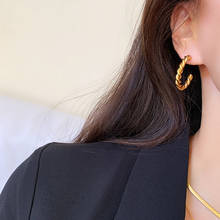 YUN RUO-pendientes de aro grandes para mujer, joyería de acero inoxidable de titanio, Color oro de 18 quilates, no se decolora, antialergia 2024 - compra barato