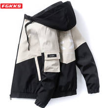 FGKKS Autumn Brand Men Hooded Jackets Fashion Hip Hop Zipper Jacket Coat High Street Patchwork Loose Casual Jacket Male Hot Sale 2024 - купить недорого