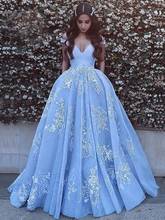 2022 light blue V-neck floor length dress party ceremony graduation dress PROM DRESS 2024 - buy cheap