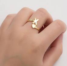 Shuangshuo aço inoxidável aberto coração anéis retro A-Z letras anel para as mulheres iniciais nome alfabeto aniversário jóias presente 2021 2024 - compre barato