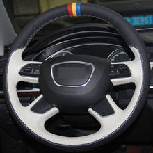 Cubierta de cuero para volante de coche, accesorio cosido a mano, negro y blanco, para Audi Q7 2012-2015 Q3 Q5 2013-2016 A4 (B8) 2014 2015 A6 2024 - compra barato