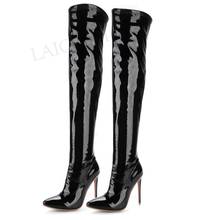 Laigzen botas femininas acima do joelho, zíper lateral elástico salto alto, sapatos femininos básicos, tamanho grande 43 44 47 48 2024 - compre barato