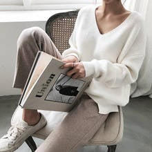 Women Sweaters New Autumn Winter Knitting Sweaters V-Neck Minimalist Tops Fashionable Korean Style Knitting Casual Solid 268E 2024 - buy cheap