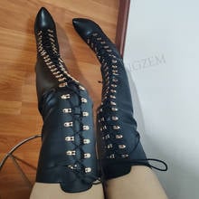 DOBANER-Botas por encima de la rodilla con tacón de Metal para Mujer, zapatos de piel sintética, talla grande 37 39 41 43, color negro 2024 - compra barato