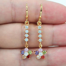 Gold Color Fashion Multicolor Zirconia CZ Flower Long Dangle Earrings for Women 2024 - buy cheap