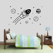 Calcomanías de pared de UNIVERSO DE CIENCIA, pegatinas de vinilo de cohete espacial de estrellas para ventana, dormitorio de niños, decoración de Interior de guardería, arte Mural Q409 2024 - compra barato